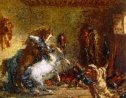Eugene Delacroix Arab Horses Fighting in a Stable oil on canvas